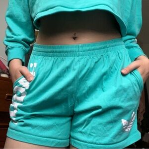 blue adidas high waisted shorts 🩵